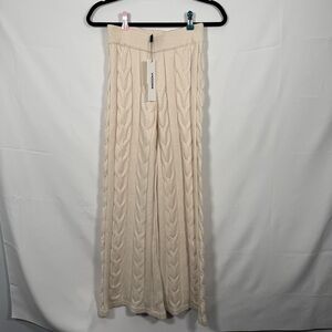 Vigoss Cream Tan Ribbed Maxi Knitted Flare Pants Casual size M super soft NWT